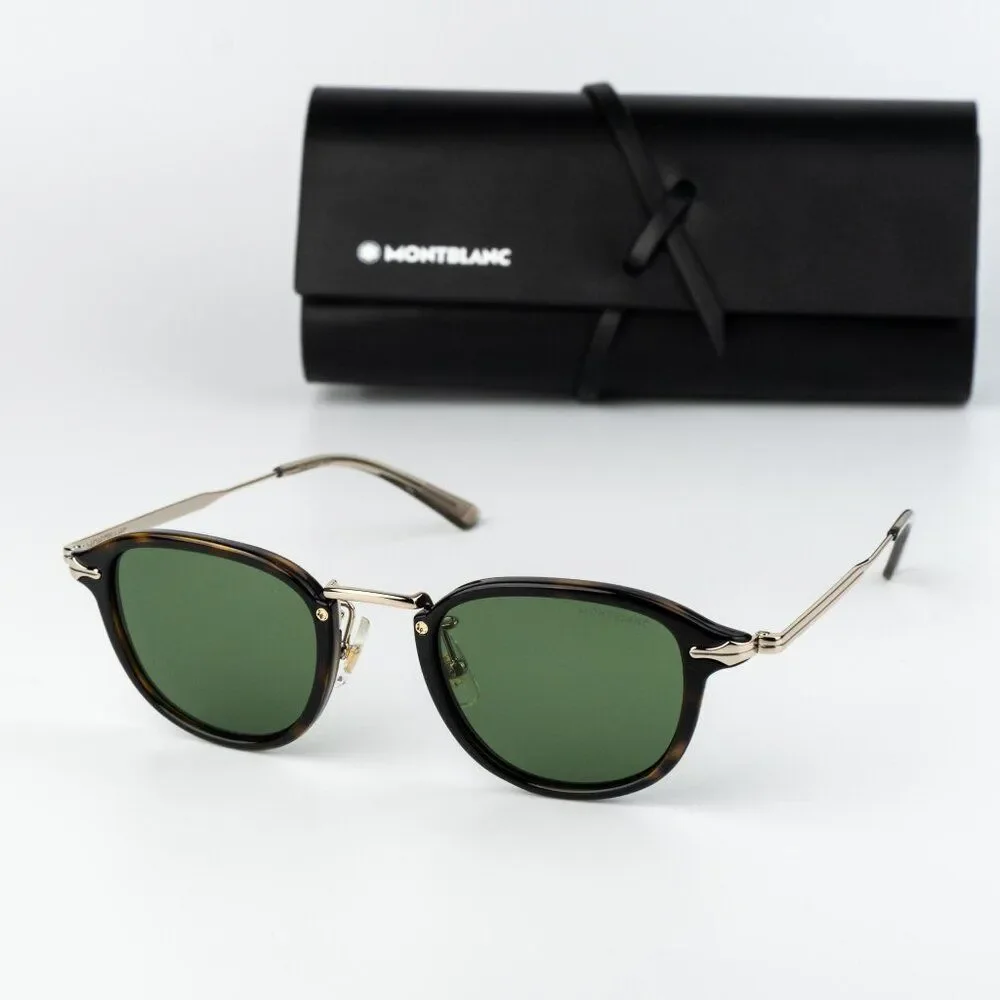 Montblanc Men Sunglasses Havana Gold Green Round MB0336S 002 NEW AUTHENTIC